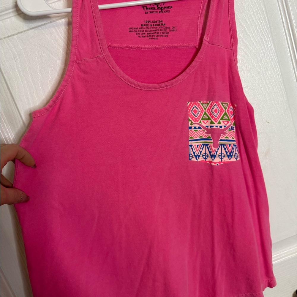 Chaps Pink Tank Top with Patterned Pocket